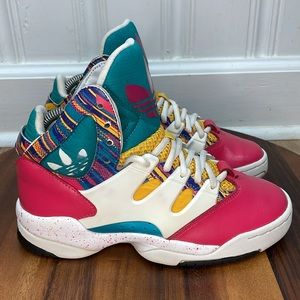 adidas Multicolor High-Top Athletic Sneakers — Pink, Teal, Yellow